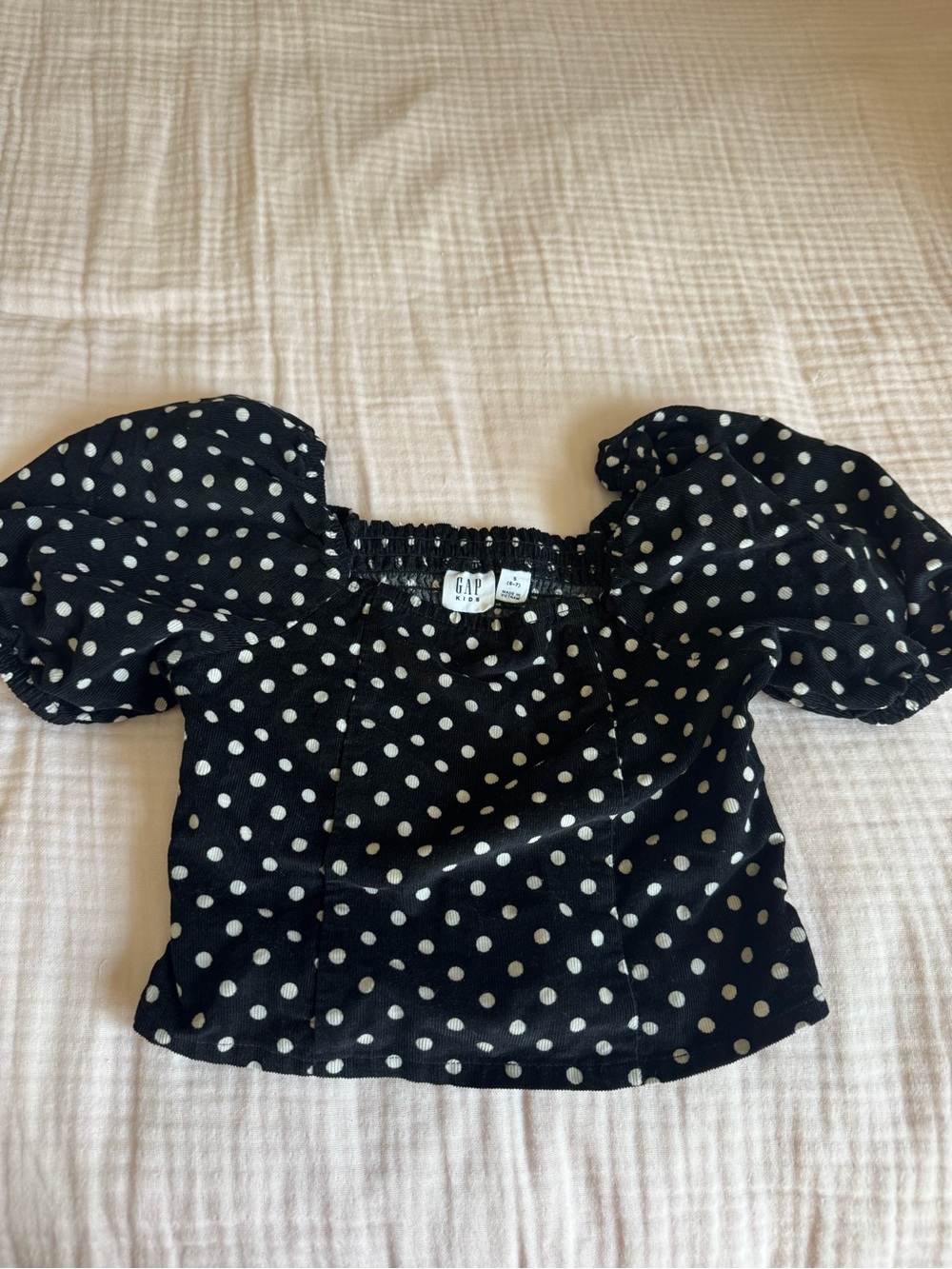 GAP Black and White Polka Dot Smocked Crop Top corduroy